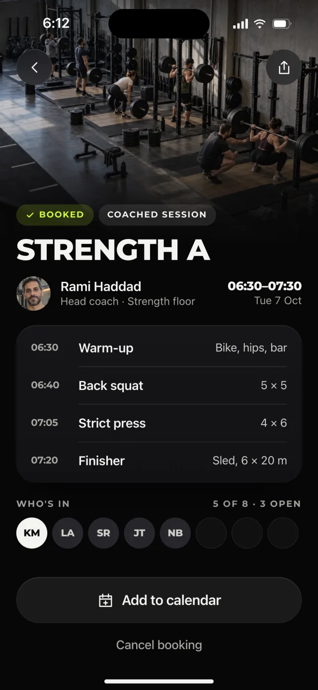 The ALTA Performance app, Session