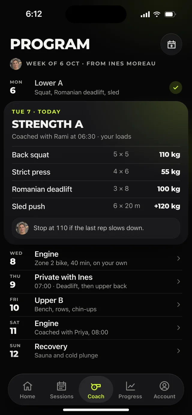 The ALTA Performance app, Program