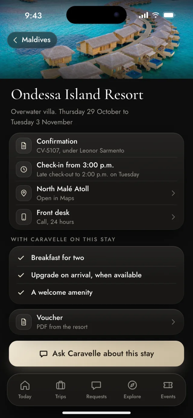 The Caravelle app, Ondessa Island Resort