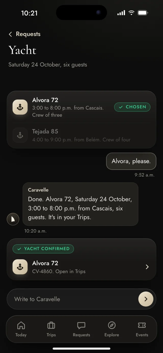 The Caravelle app, Confirmed