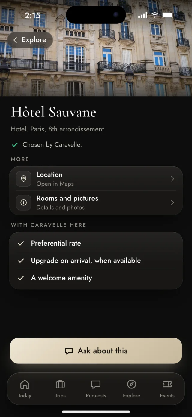 The Caravelle app, Hôtel Sauvane