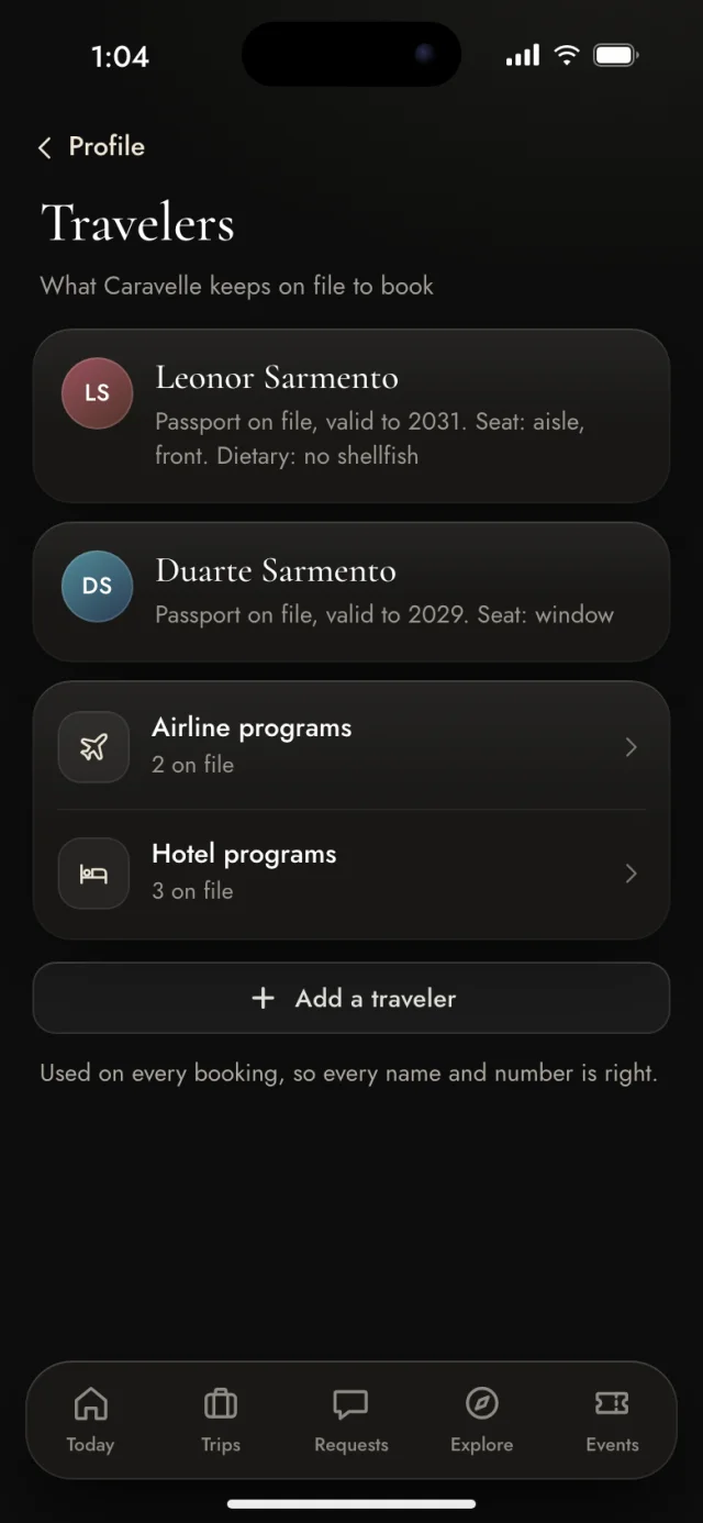 The Caravelle app, Travelers