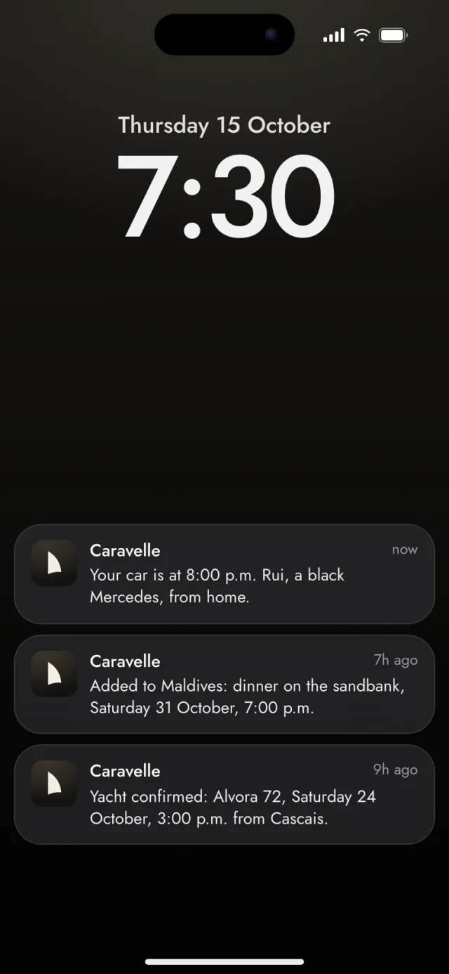 The Caravelle app, Notifications
