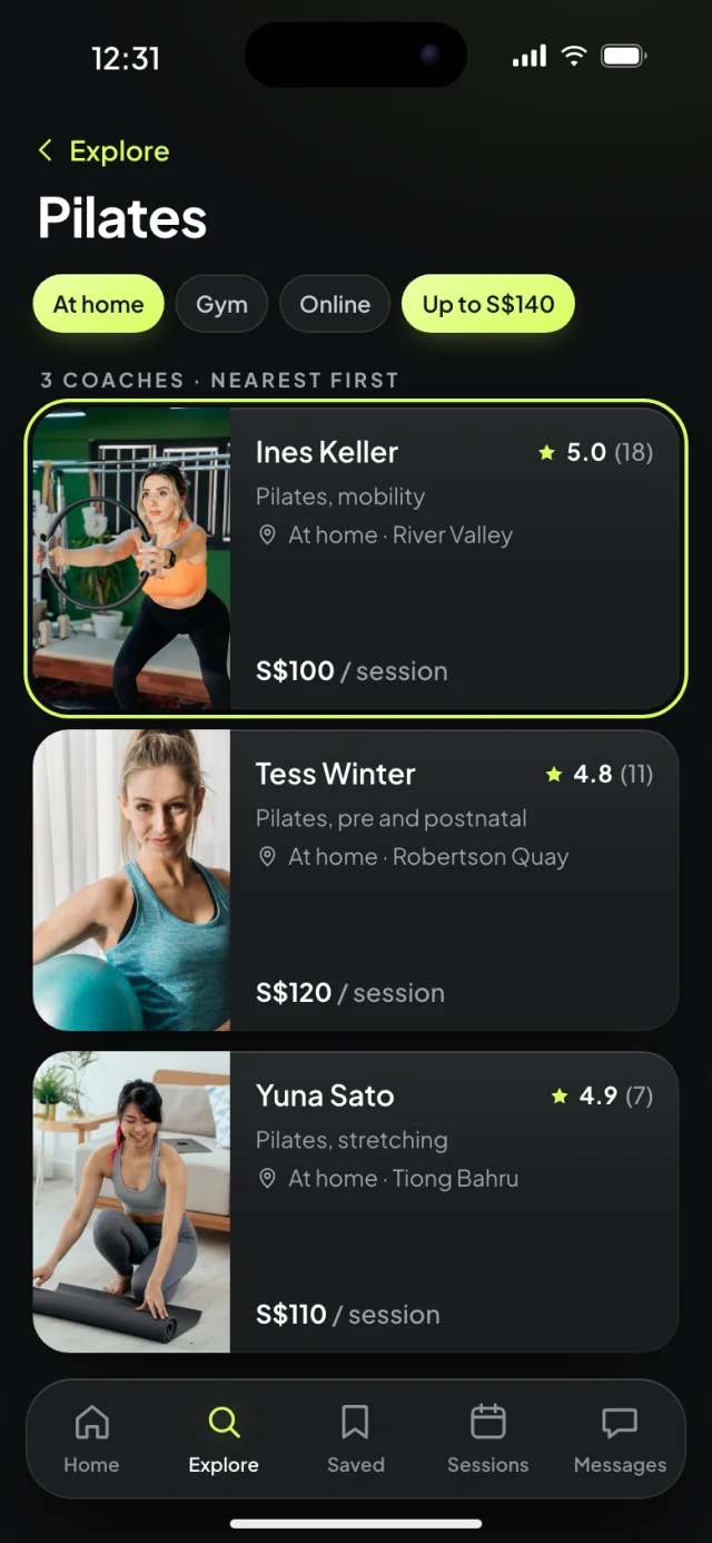 The Coachlane app, Pilates