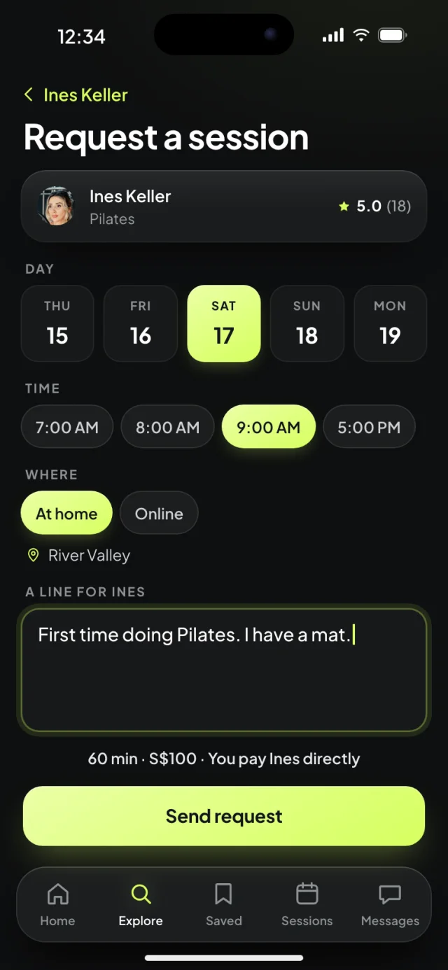 The Coachlane app, Request a session