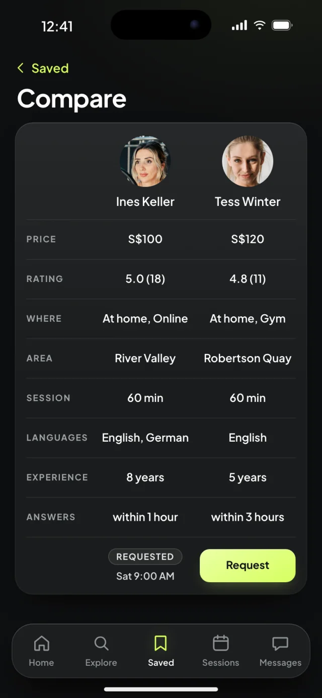 The Coachlane app, Compare