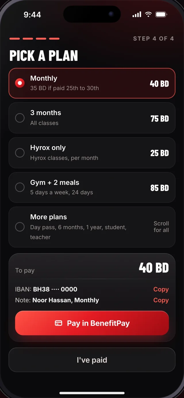 The Fitway app, Pick a plan