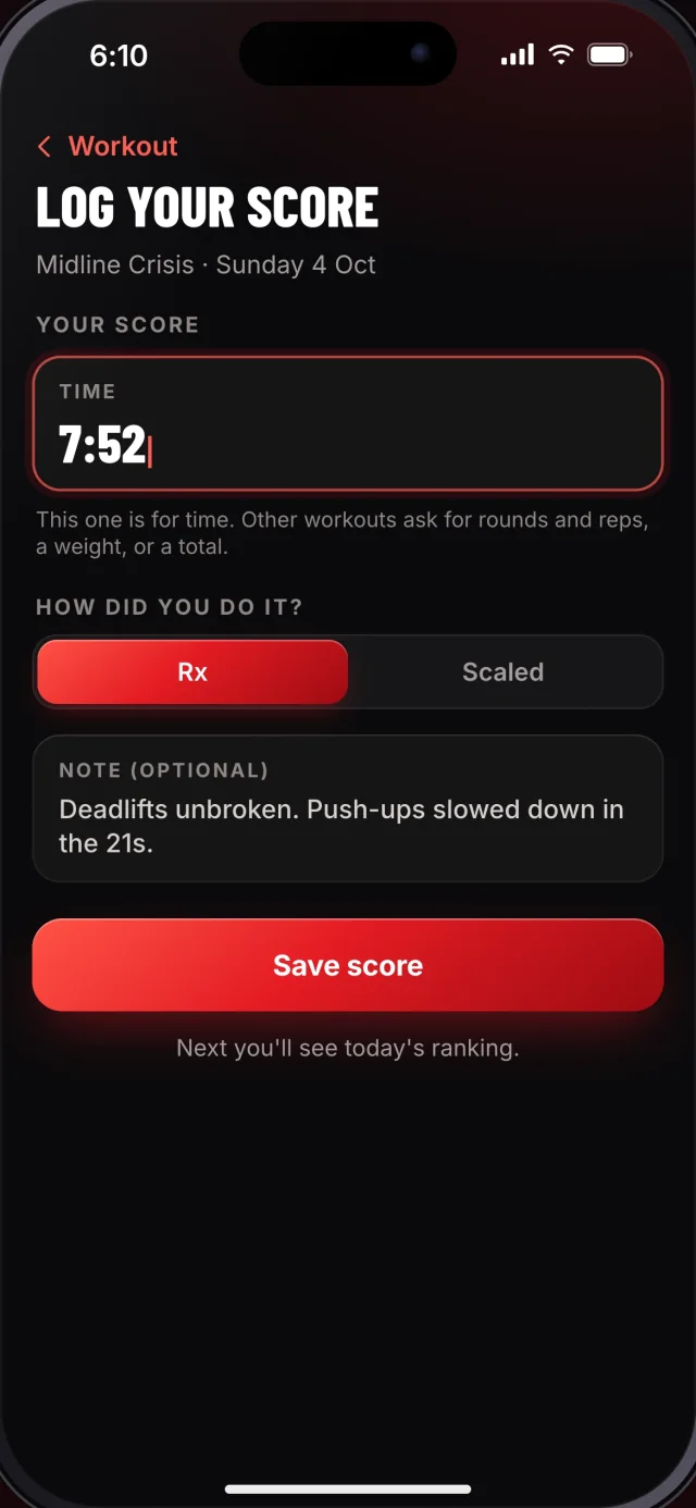 The Fitway app, Log your score