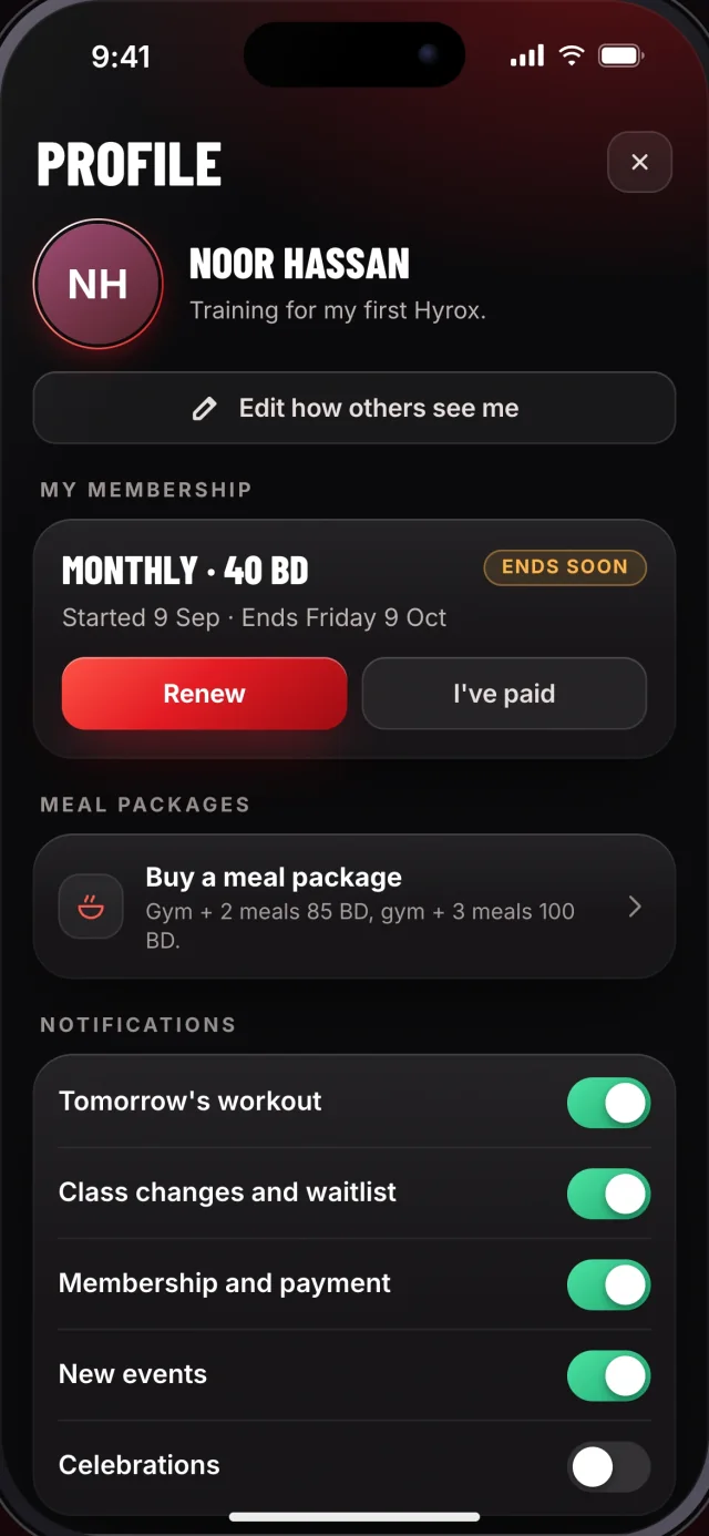The Fitway app, Profile