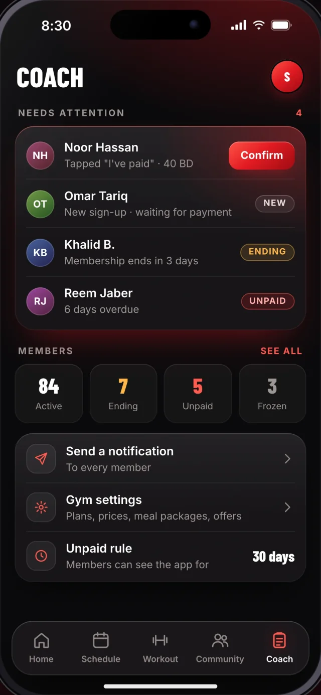 The Fitway app, Coach tab