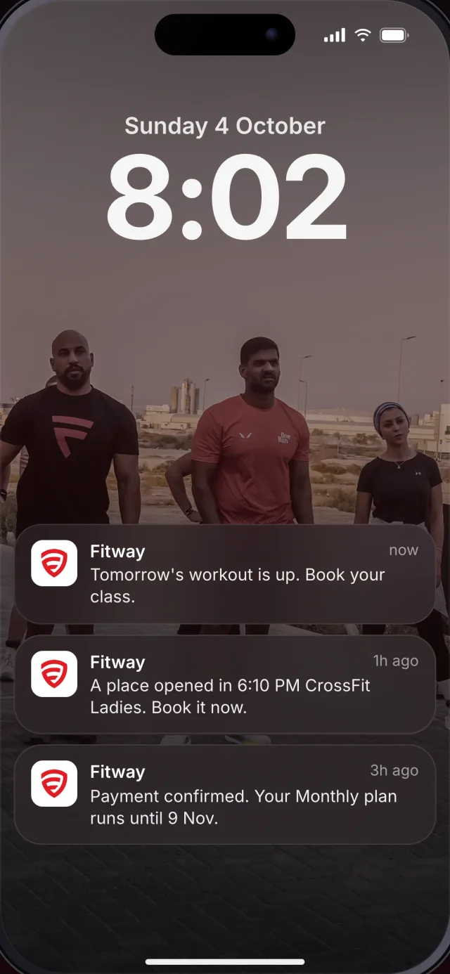 The Fitway app, Notifications