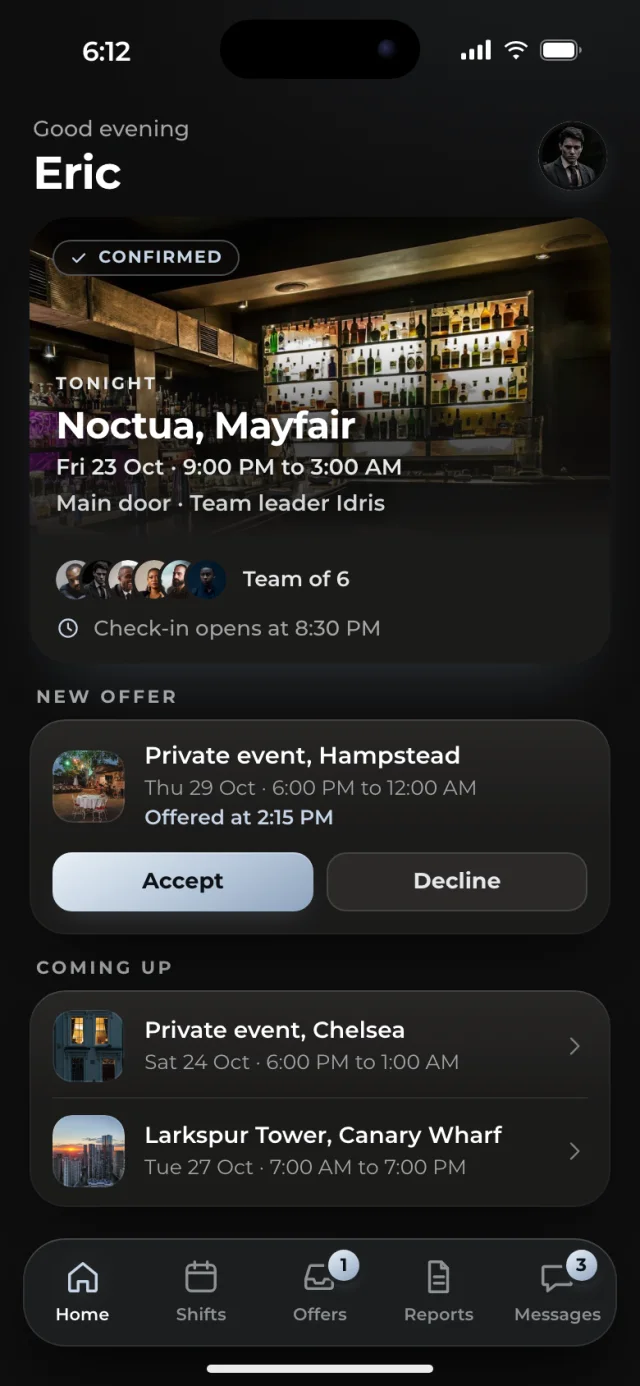 The Guardline app, Home