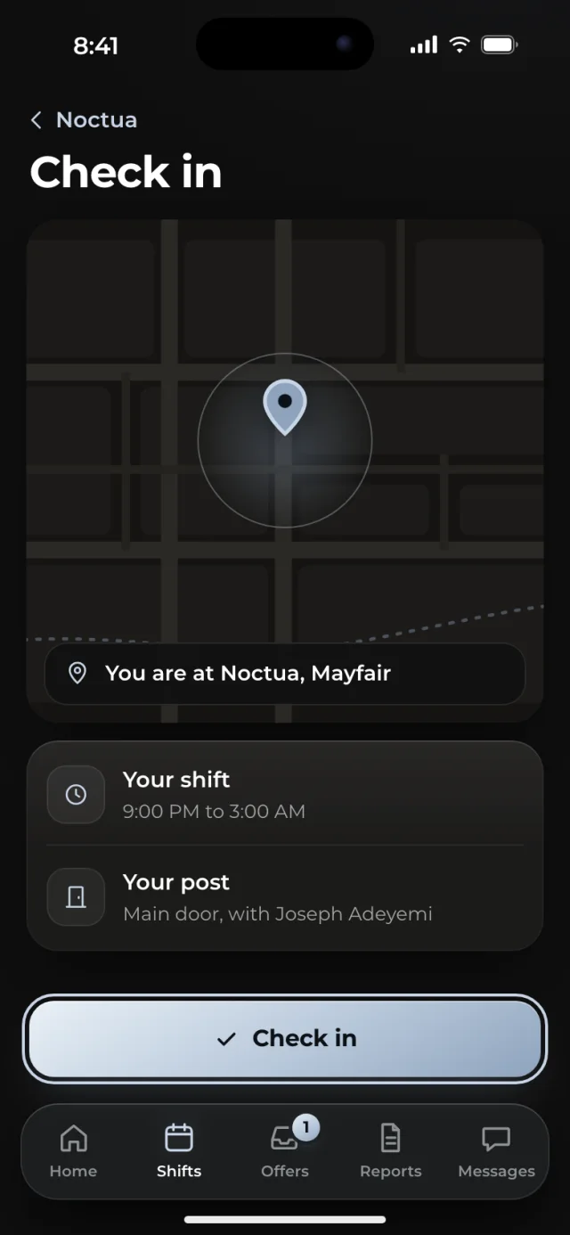 The Guardline app, Check in