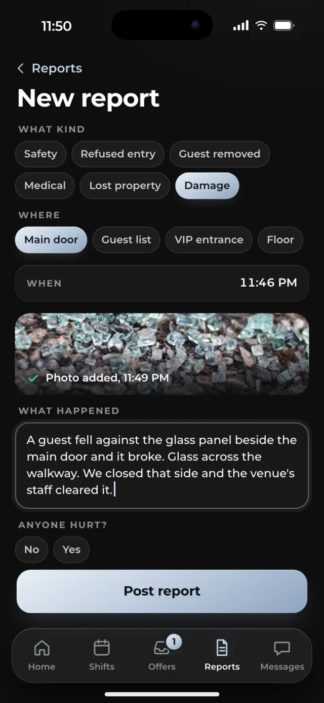 The Guardline app, New report