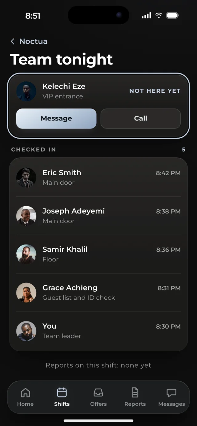 The Guardline app, Team tonight