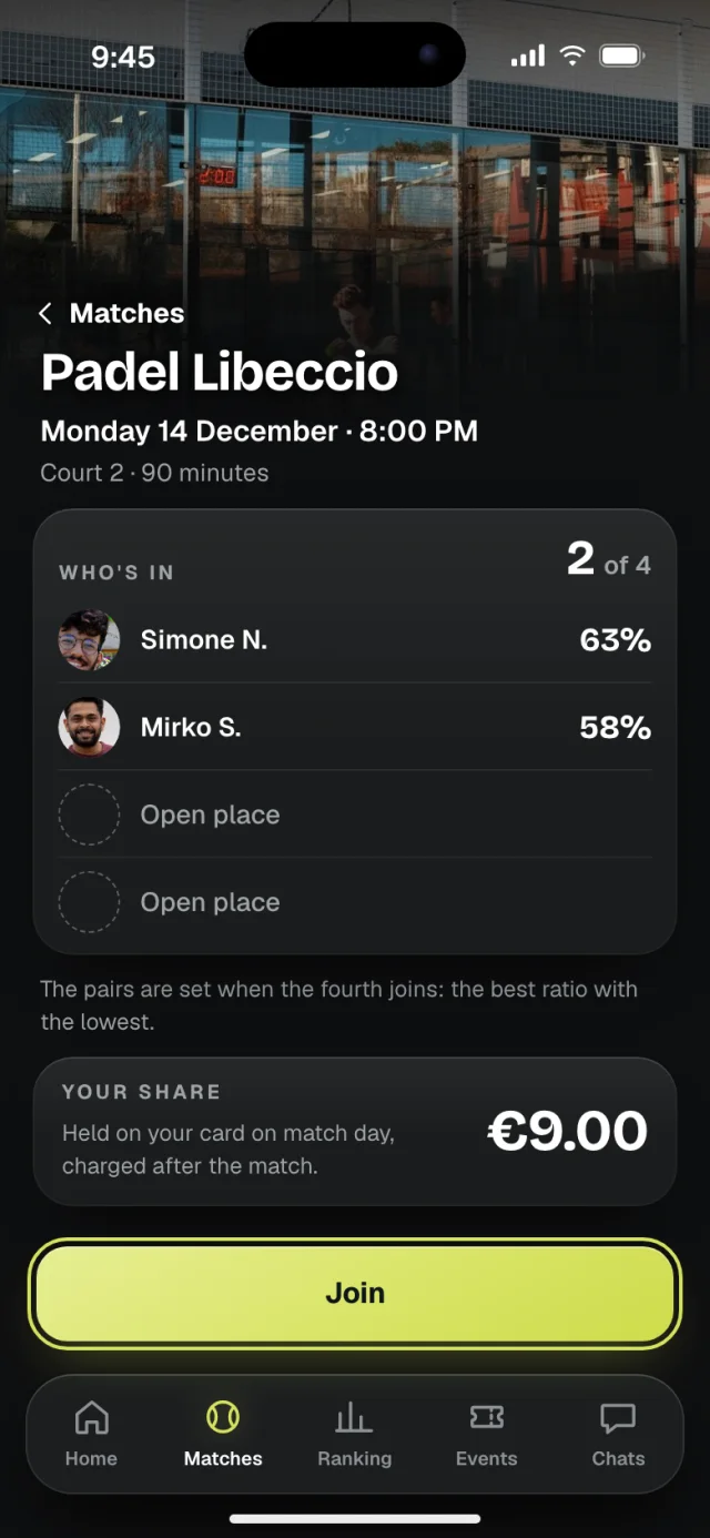 The Kestrel app, An open match