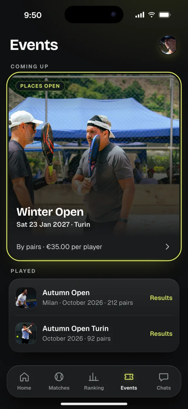 The Kestrel app, Events