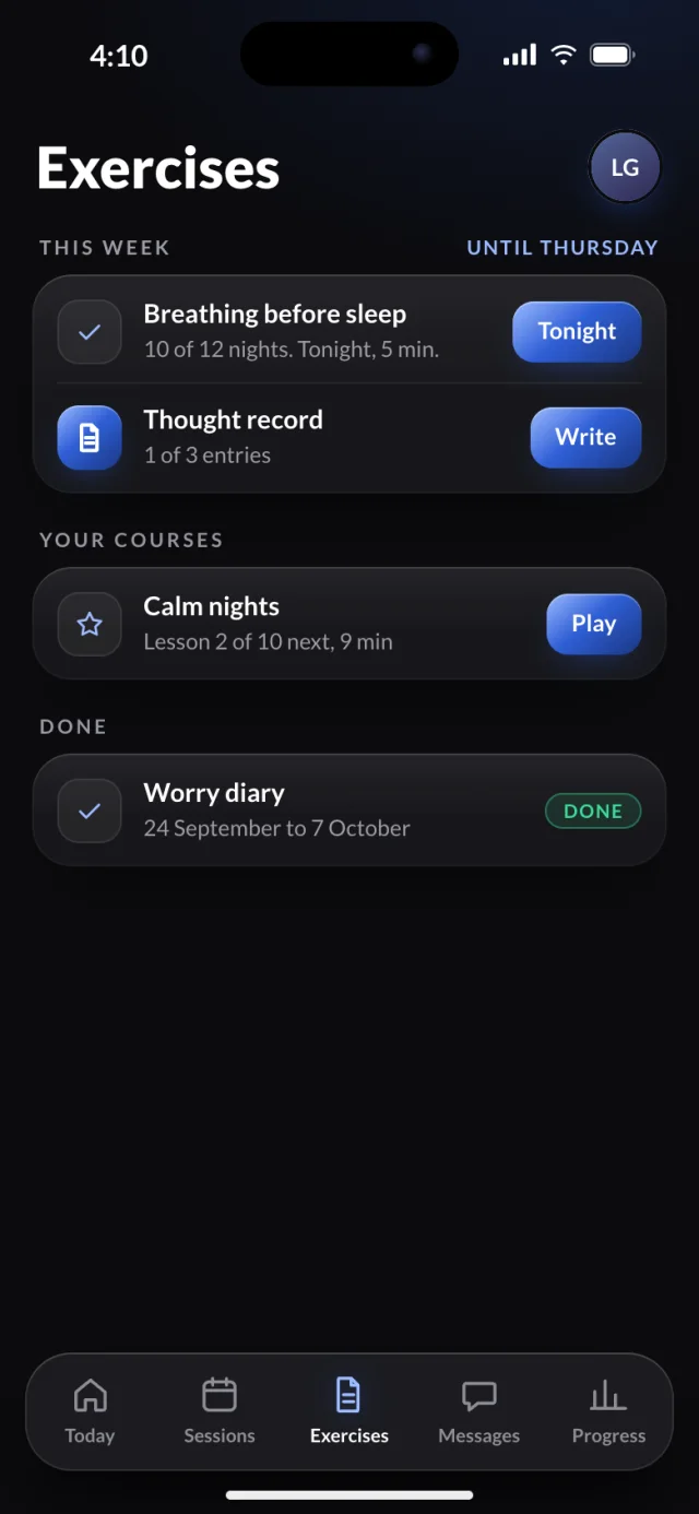 The Lumen app, Exercises