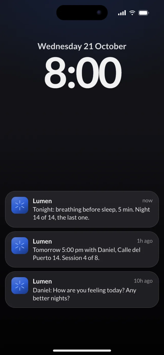 The Lumen app, Notifications