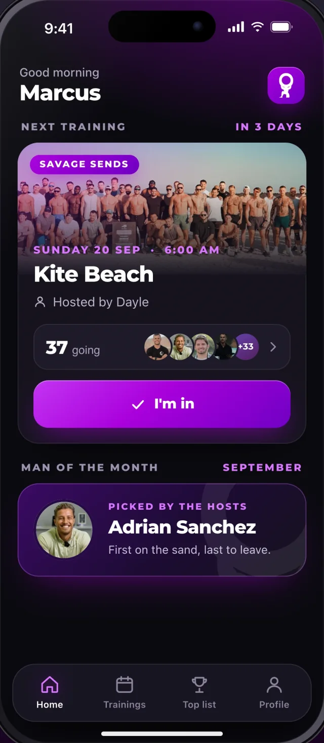 The Menathon app, Home