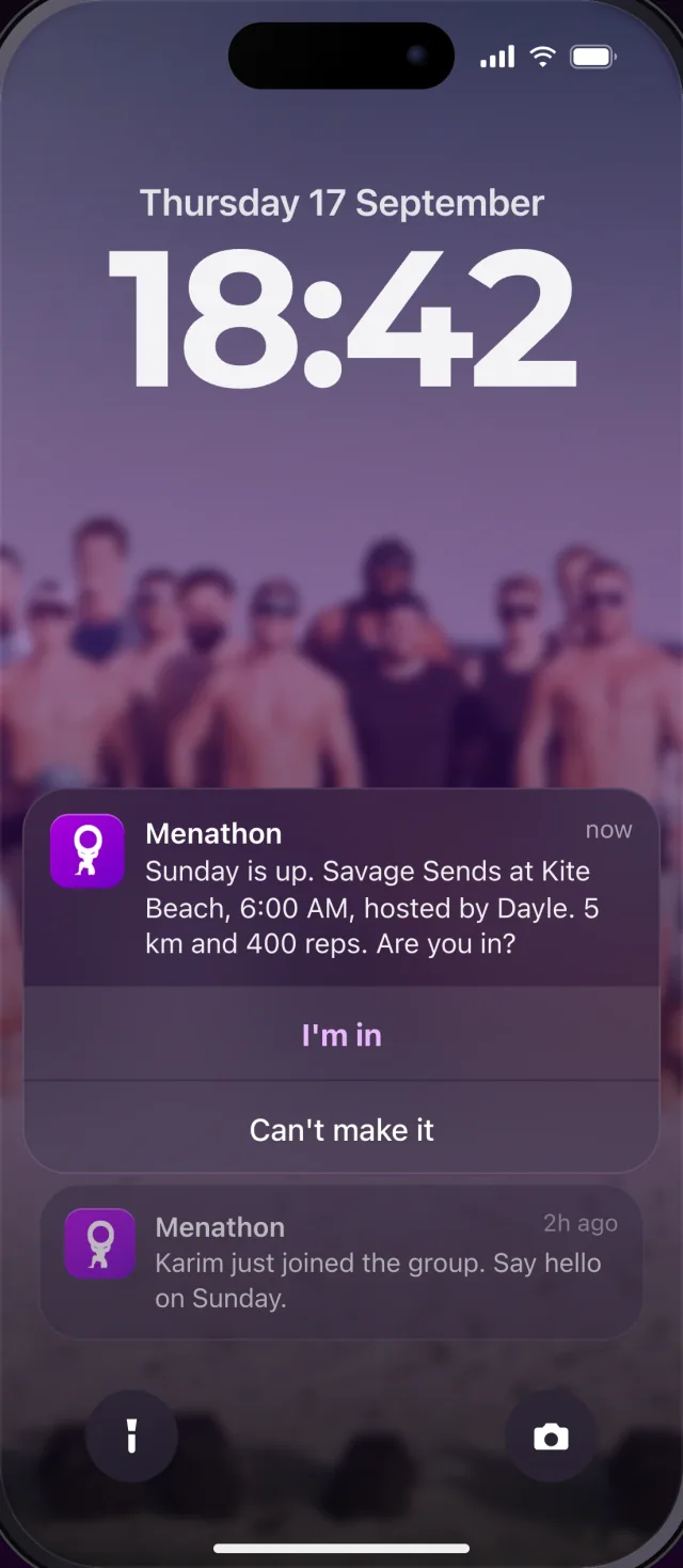 The Menathon app, From the lock screen