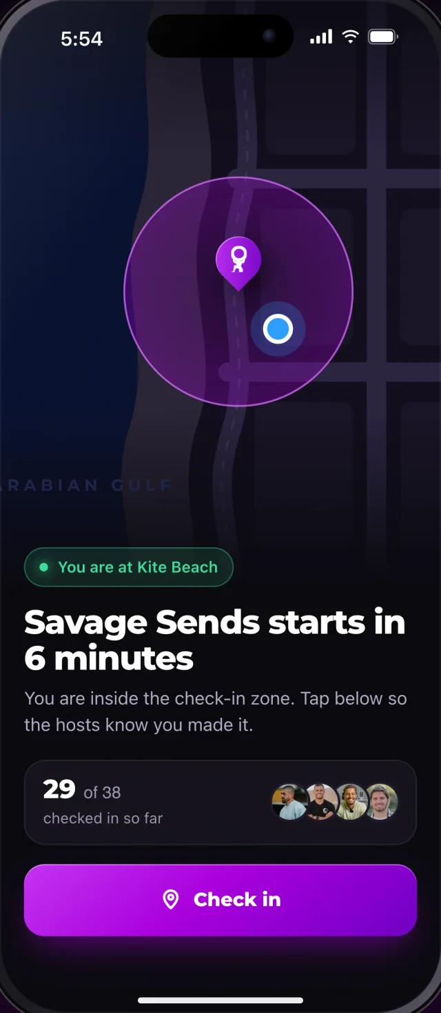 The Menathon app, Check in
