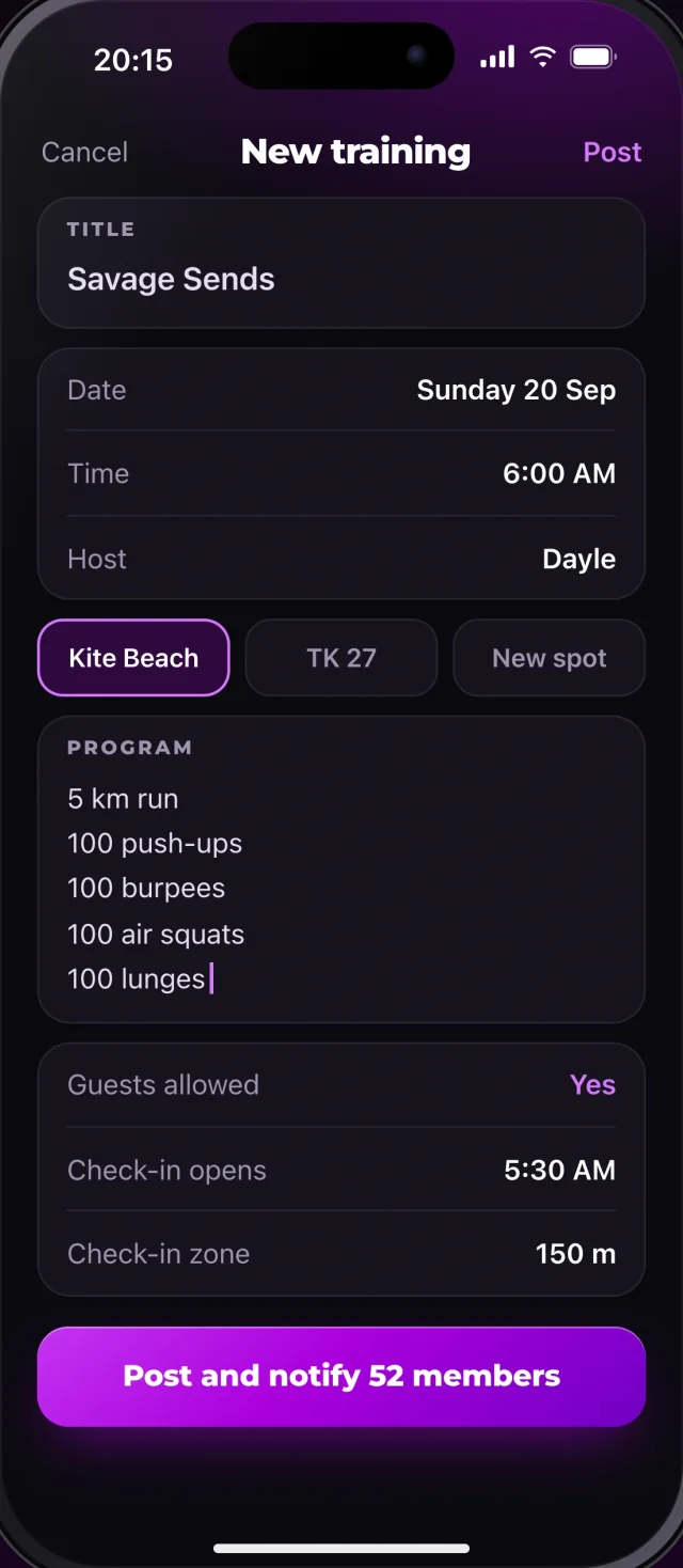 The Menathon app, New training