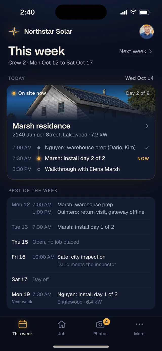 The Northstar Solar app, This week