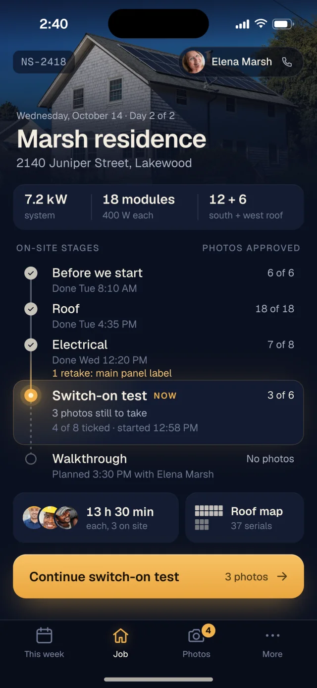 The Northstar Solar app, The job