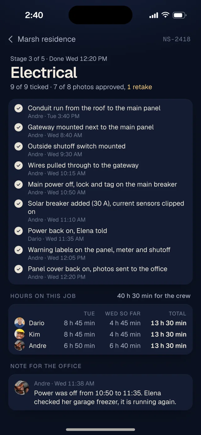 The Northstar Solar app, A stage