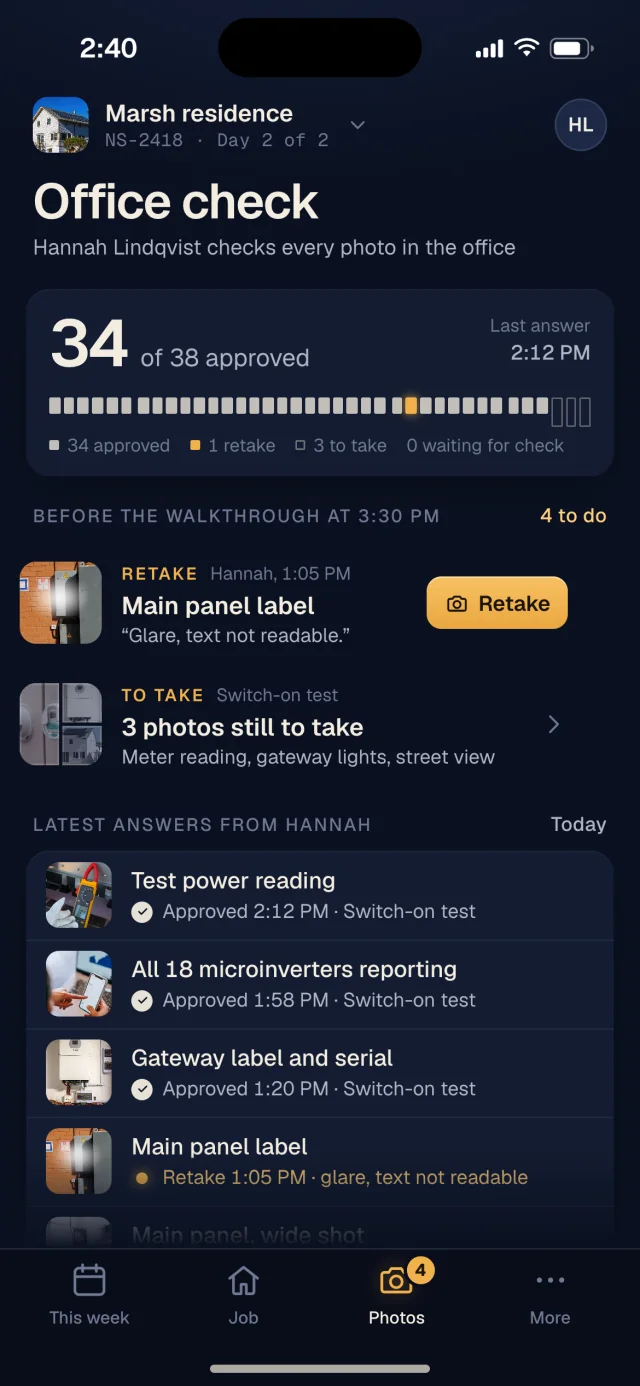 The Northstar Solar app, Office check