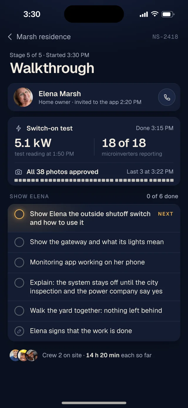 The Northstar Solar app, Walkthrough