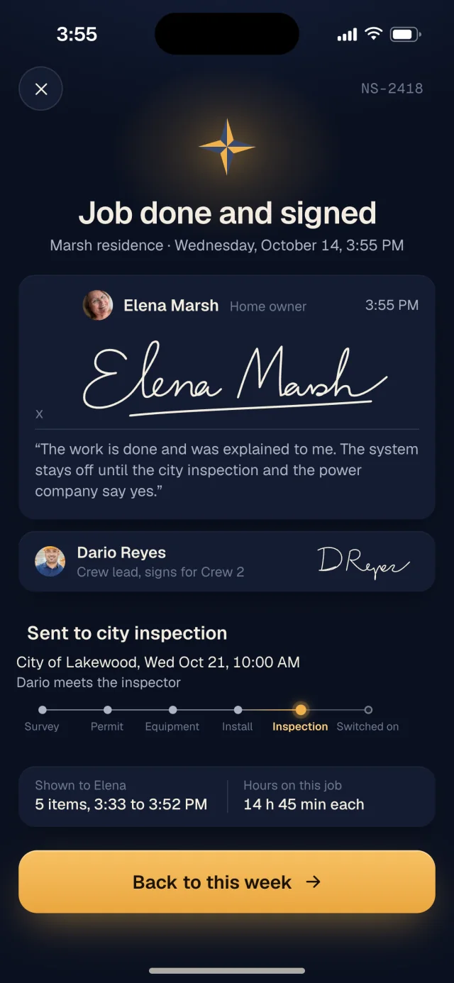 The Northstar Solar app, Signature