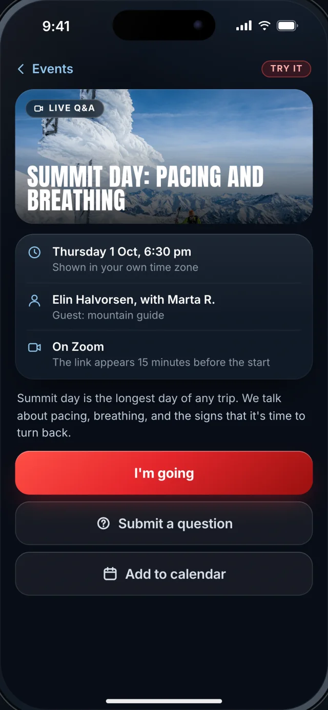 The Northwall app, An event