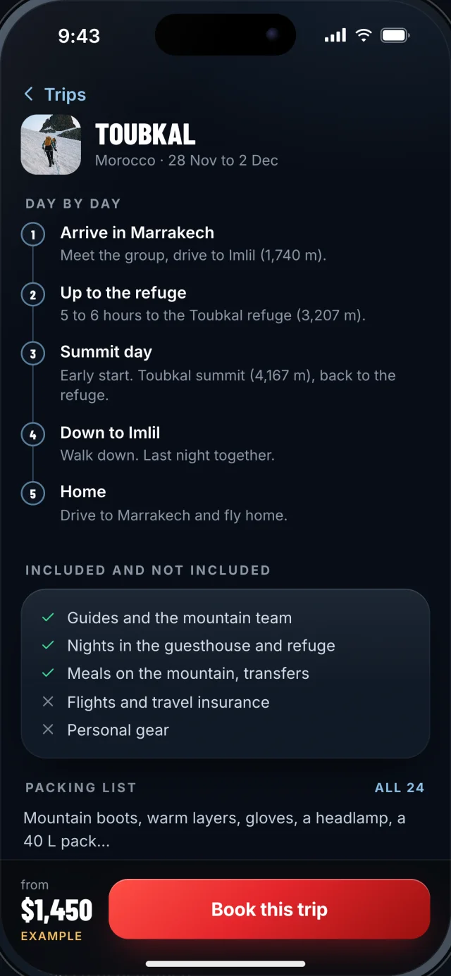 The Northwall app, A trip