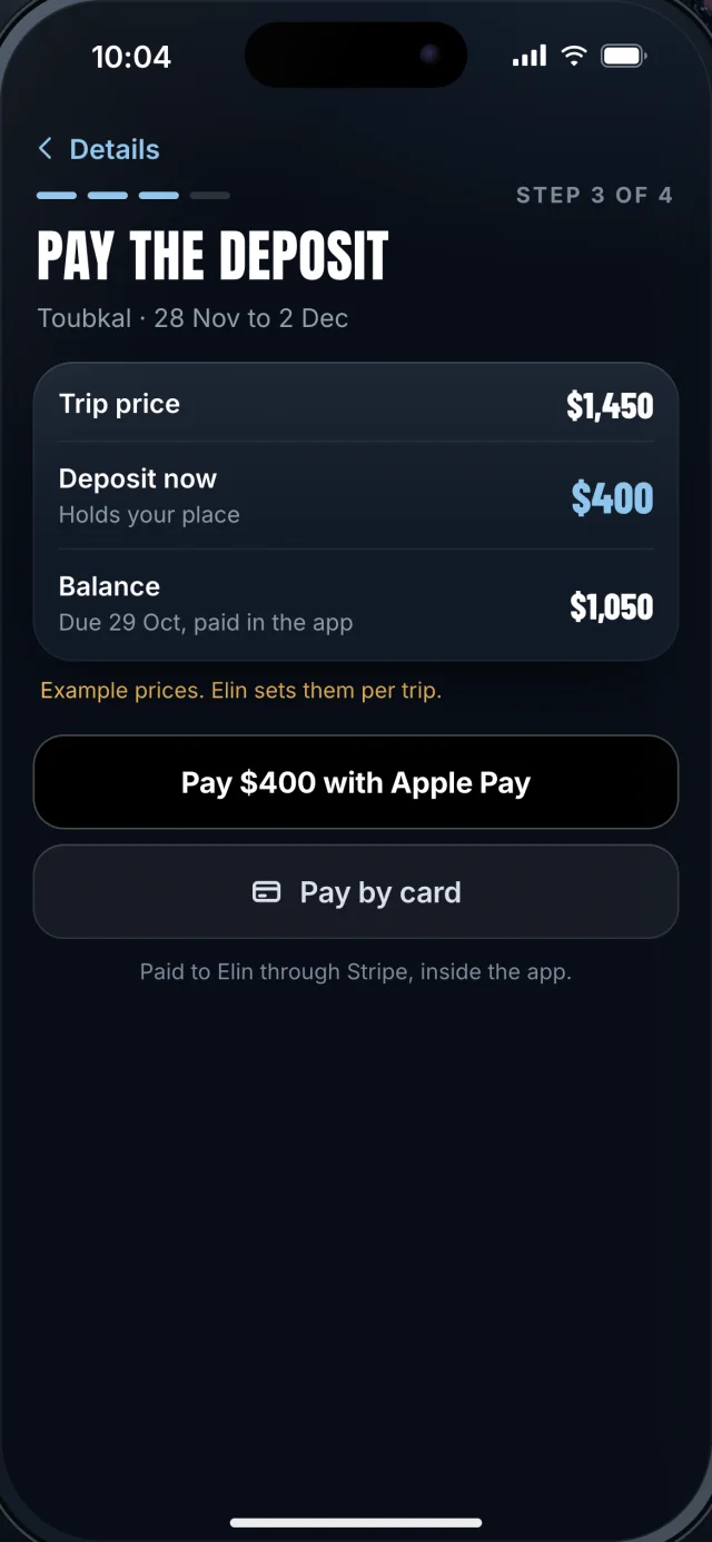 The Northwall app, Pay the deposit