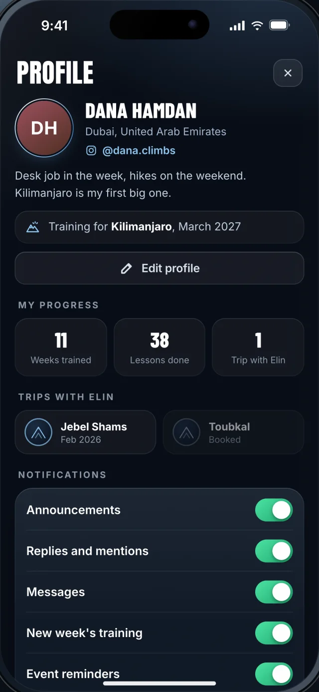 The Northwall app, Profile