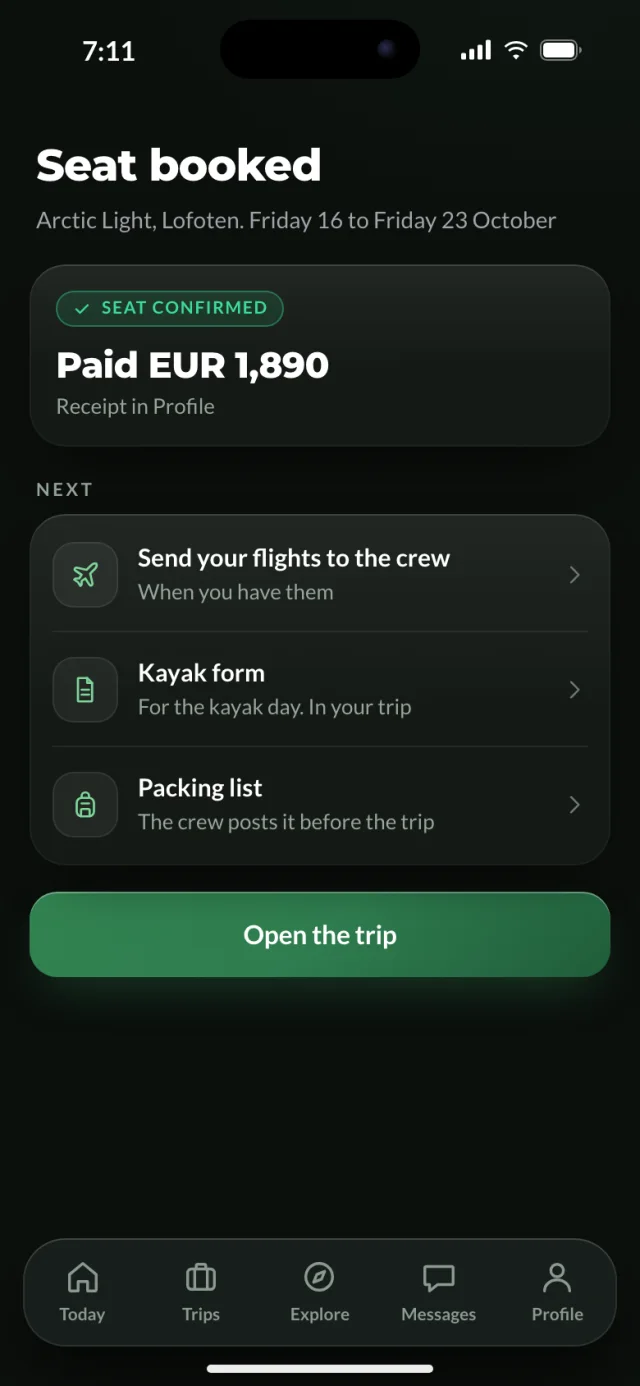 The Outland app, Seat booked