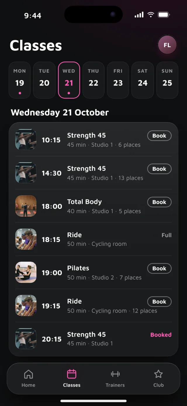 The Rackline app, Classes