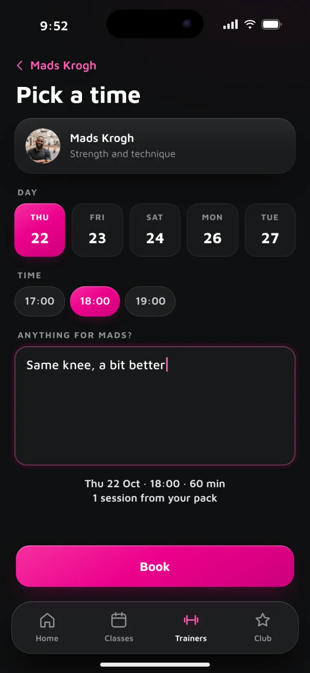 The Rackline app, Pick a time