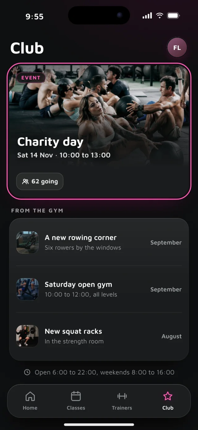 The Rackline app, Club