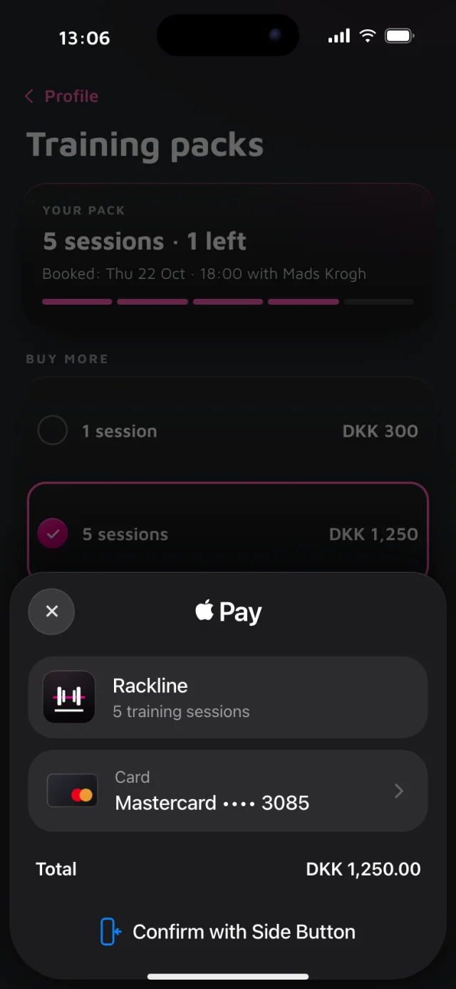 The Rackline app, Pay