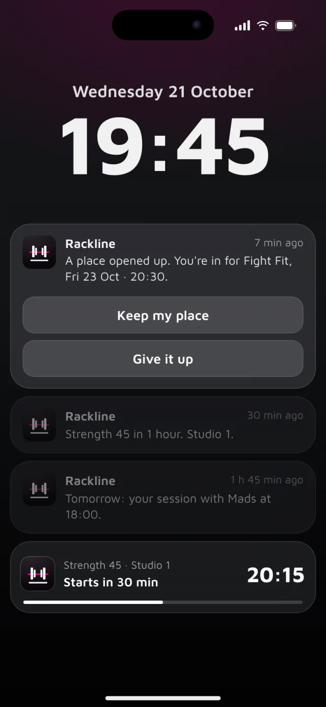 The Rackline app, Lock screen