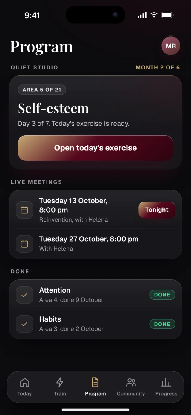 The Recenter app, Program