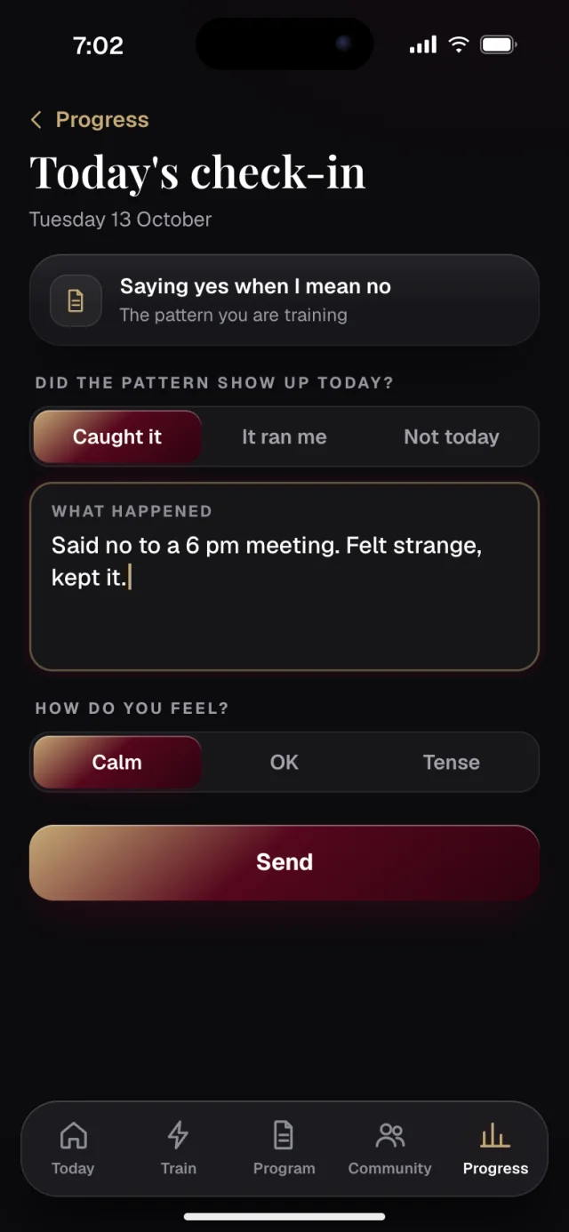 The Recenter app, Check-in