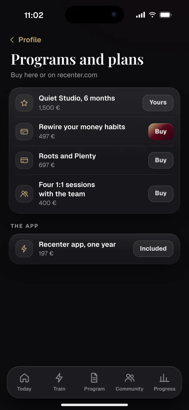 The Recenter app, Plans