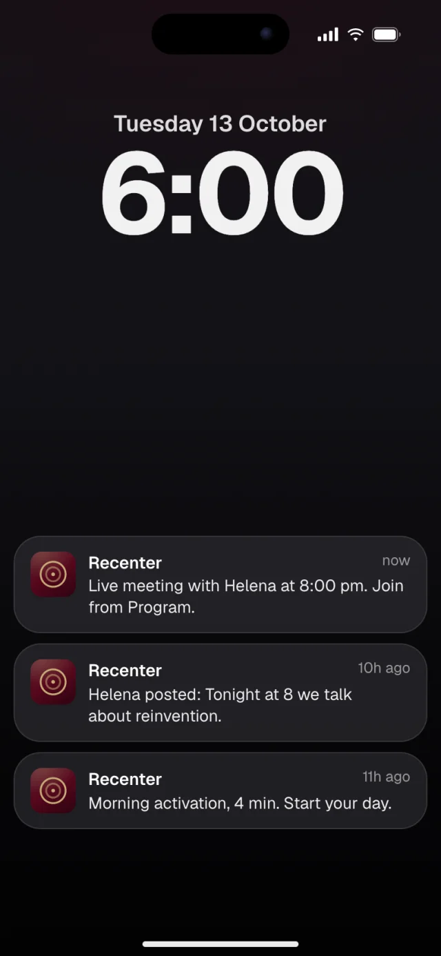The Recenter app, Notifications