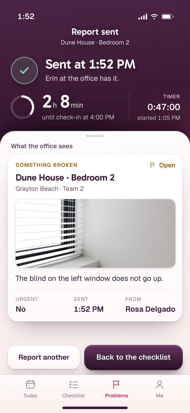The Reset app, Report sent