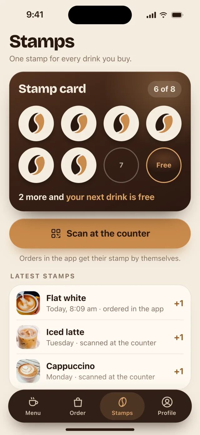 The Saltbean app, Stamps