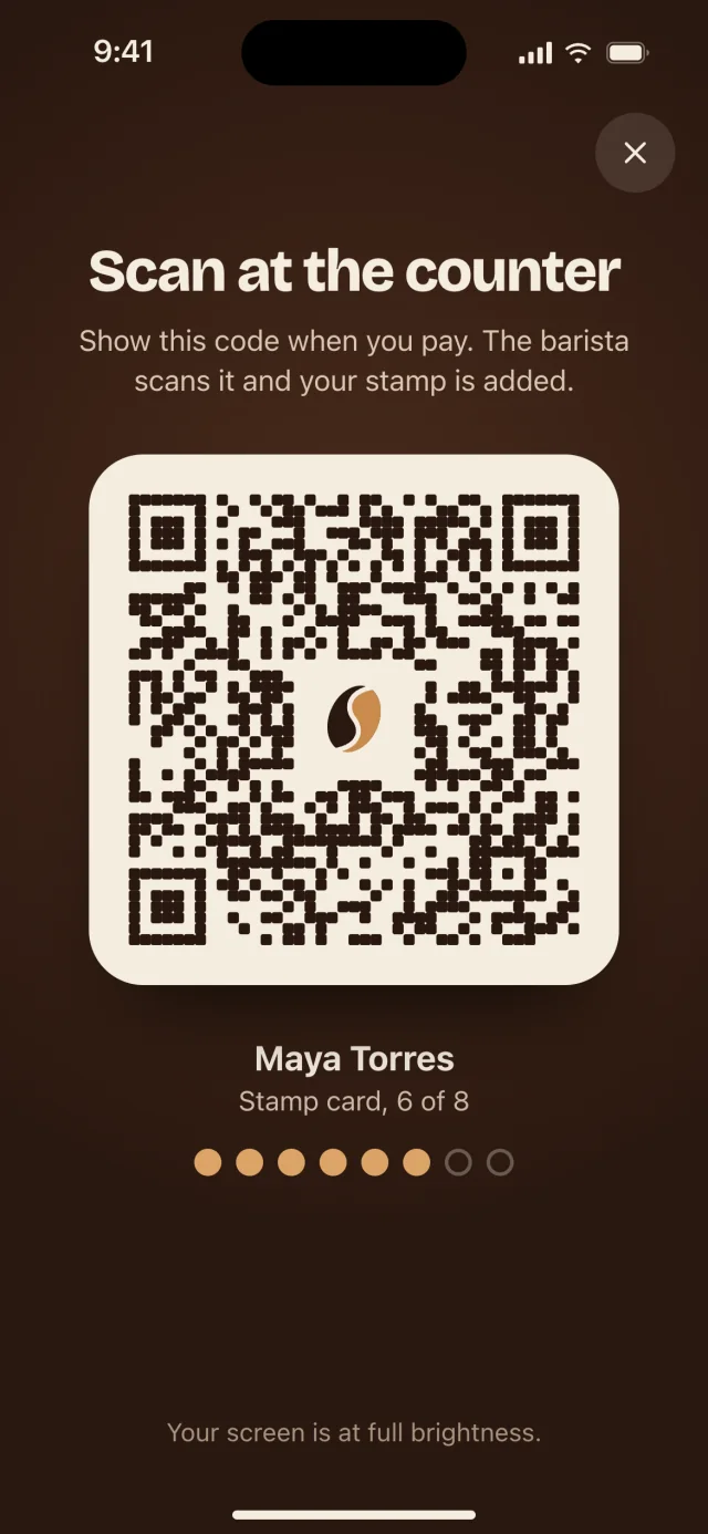 The Saltbean app, Scan at the counter
